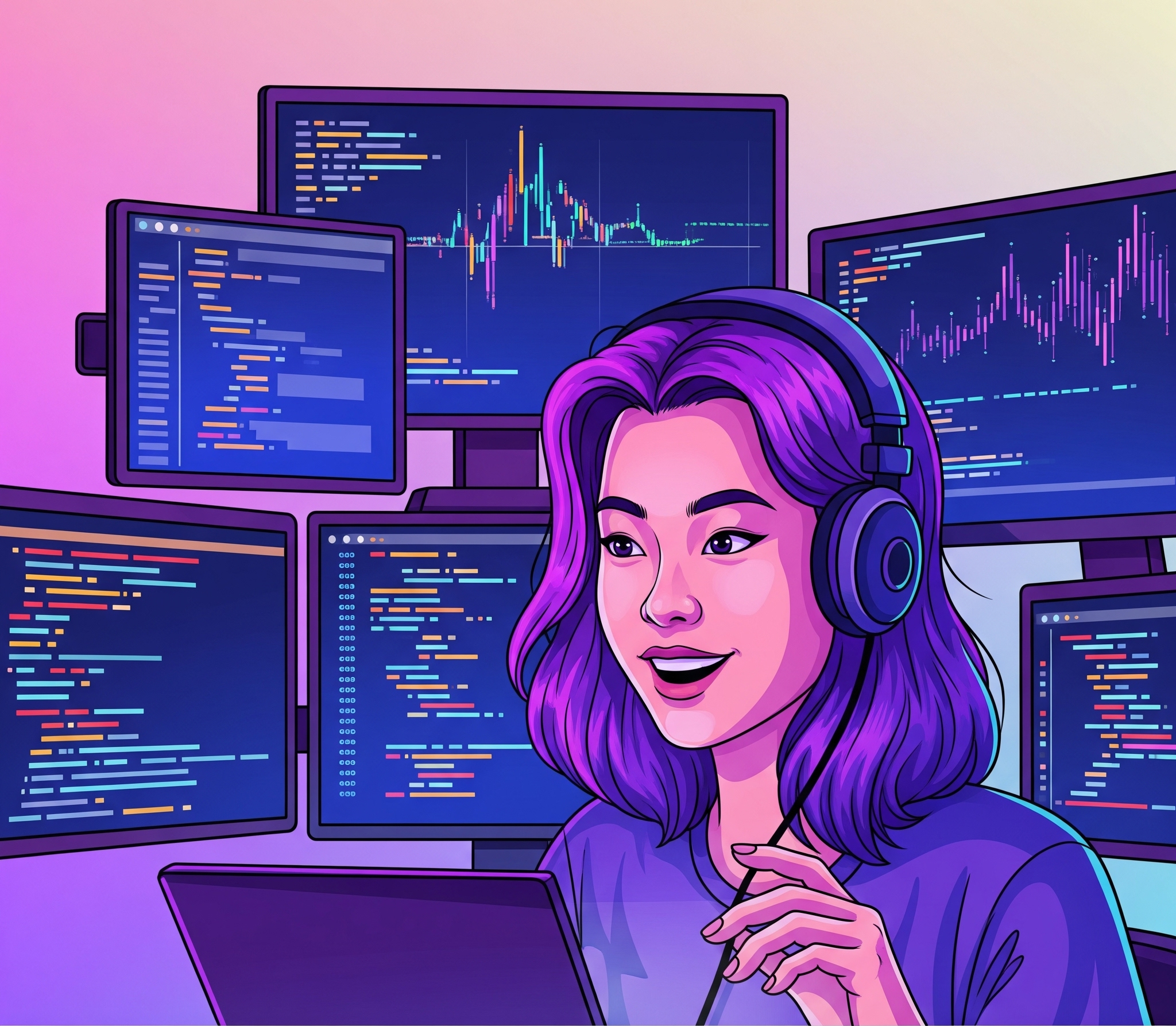 Vibe Coding Methodology: Human-AI collaboration in software development Senior engineer directing multiple AI agents in a modern development environment, illustrating the Vibe Coding methodology where human expertise guides AI automation